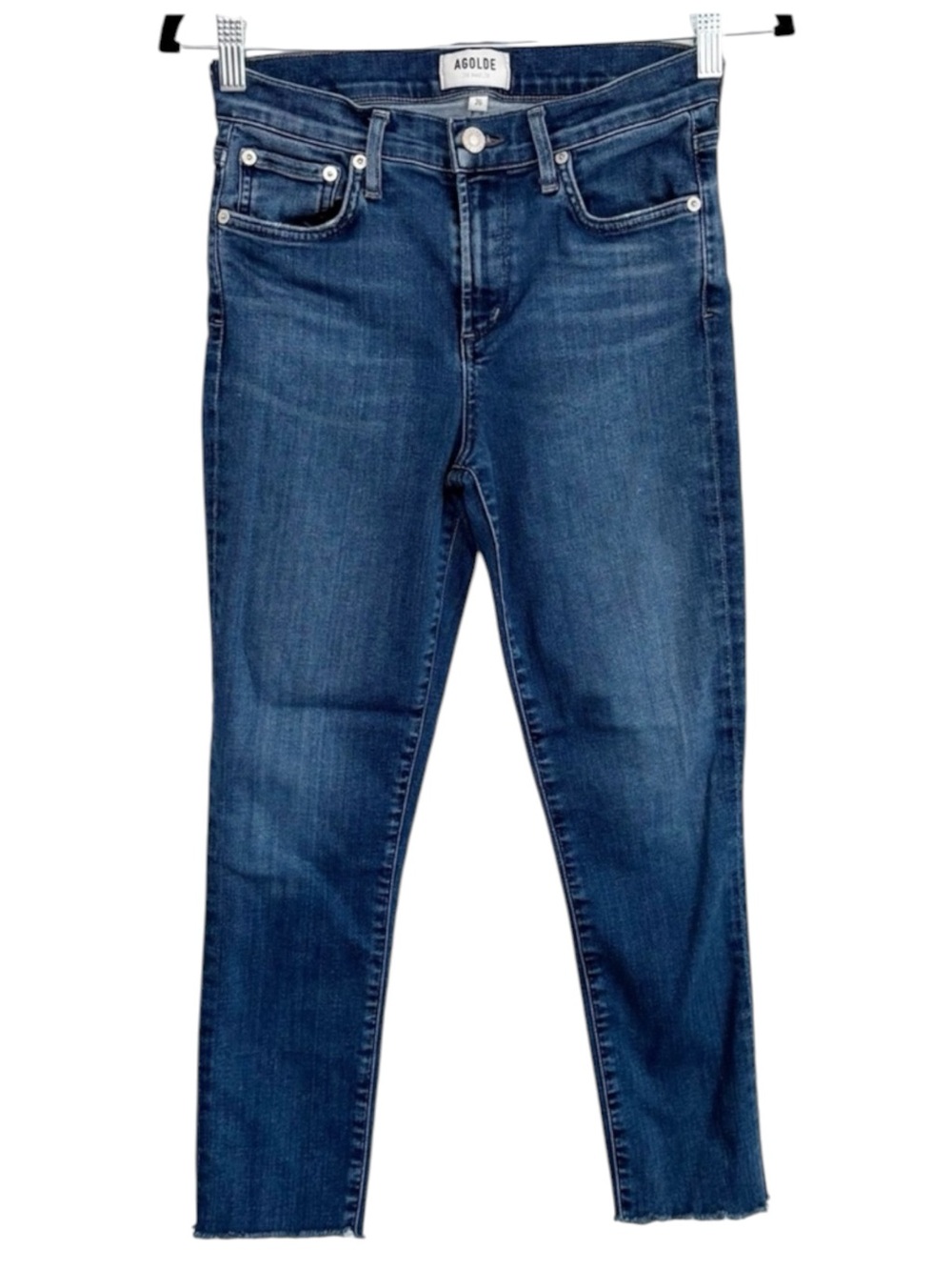 AGOLDE Sophie High Rise Skinny Jeans Dark Wash Raw Hem Cropped 26